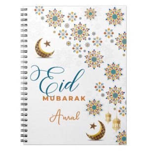 Elegante Eid Mubarak Kalligrafie Mond Sterne  Notizblock