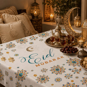 Elegante Eid Mubarak Kalligrafie Mond Sterne Tischdecke
