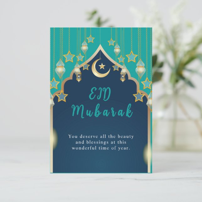 Elegante Eid Mubarak Karte (Stehend Vorderseite)