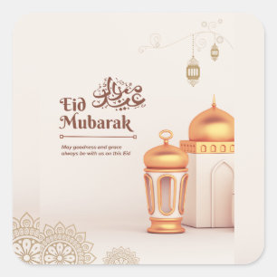 Elegante Eid Mubarak-Moschee-Laternen-Kunst Quadratischer Aufkleber