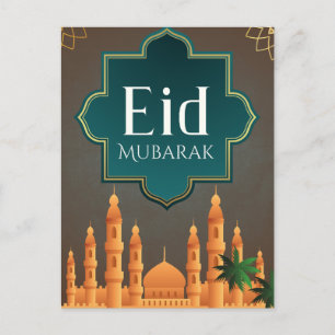 Elegante Eid Mubarak-Moschee-Skyline-Kunst Feiertagspostkarte