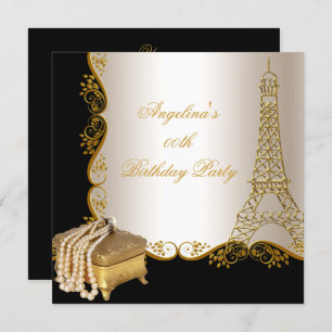 Elegante Eiffel Tower Gold Black Birthday Party Einladung