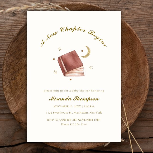 Elegante Ein neues Kapitel Begin Moon Star Baby Du Einladung (Elegant A New Chapter Begin Moon Star Baby Shower Invitation)