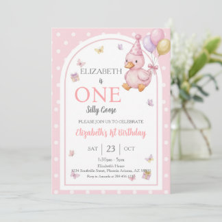Elegante Eine Alberne Gans Rosa Schleife Mädchen 1 Einladung