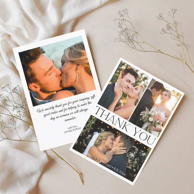 elegante, einfache 4 Fotos Hochzeitscollage Dankeskarte (Von Creator hochgeladen)