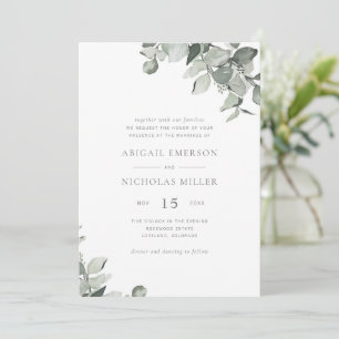 Elegante einfache Aquarell-Eukalyptus-Hochzeitsein Einladung