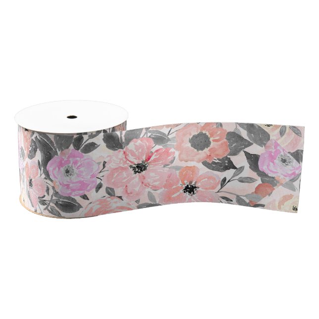 Elegante, einfache Aquarellblumen Ripsband (Spule)