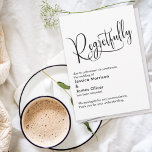 Elegante einfache "bedauerlich" abgesagte Hochzeit Einladung<br><div class="desc">Wenn Sie in der Lage sind, Ihre Gäste darüber zu informieren, dass Ihre Hochzeit abgesagt wurde, hier ist eine einfache, elegante Option. In diesem Werk wurde der moderne, aufwändige Script-Schriftart verwendet, um eine einfache, hübsche Grafik zu erstellen, die das Wort "bedauerlich" abbildet. Verwenden Sie die Vorlagenfelder, um Ihre persönlichen Daten...</div>
