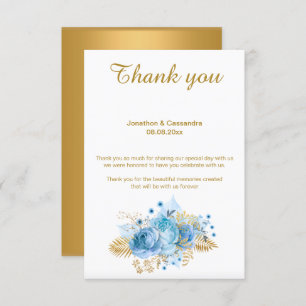 ELEGANTE EINFACHE BLUE FLORAL GOLD REVERSE DANKE EINLADUNG