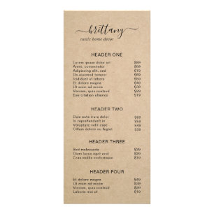 Elegante einfache braune Rustikale Preisliste Werbekarte
