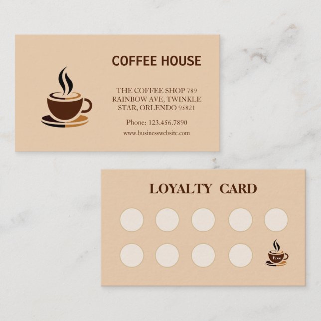 Elegante, einfache Café Loyalty Card Visitenkarte (Vorne/Hinten)