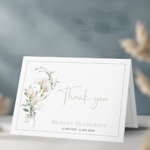 Elegante einfache Calla-Lilie Eukalyptus Beileid Dankeskarte