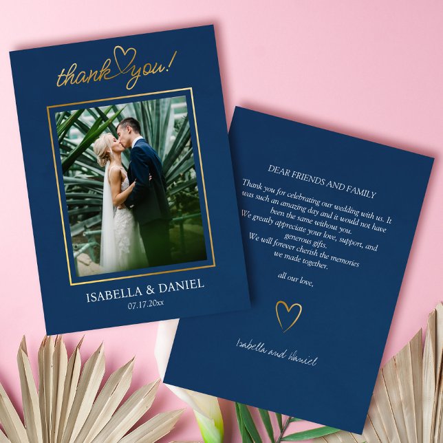 Elegante einfache Chic-Script-Liebe mit Heart Wedd Dankeskarte (Elegant Simple Chic Script Love with Heart Blue Wedding Thank You Card)