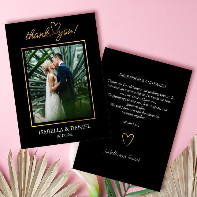 Elegante einfache Chic-Script-Liebe mit Heart Wedd Dankeskarte (Elegant Simple Chic Script Love with Heart Black Wedding Thank You Card)