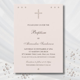 Elegante einfache christliche Taufe mit Kreuz Einladung