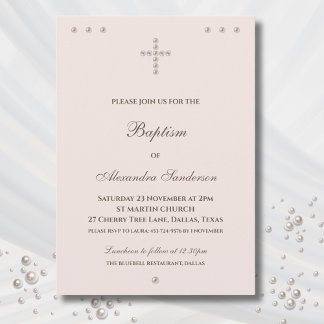 Elegante einfache christliche Taufe mit Kreuz Einladung