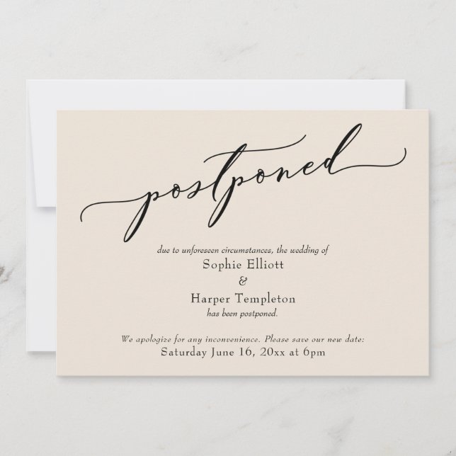 Elegante einfache Creme Postponed Wedding Card Einladung (Vorderseite)
