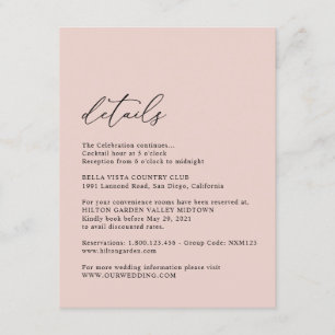 Elegante einfache Dusty Rose Hochzeitdetails Begleitkarte