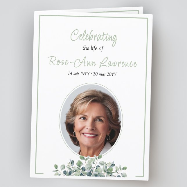 Elegante, einfache Eukalyptus-grüne Beerdigung gef Programm (Von Creator hochgeladen)