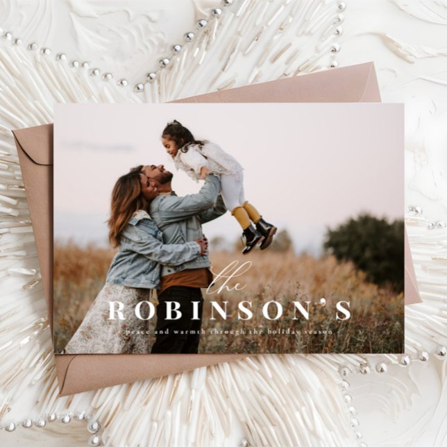 Elegante Einfache Familienname Foto Weihnachtskart Feiertagskarte (Von Creator hochgeladen)