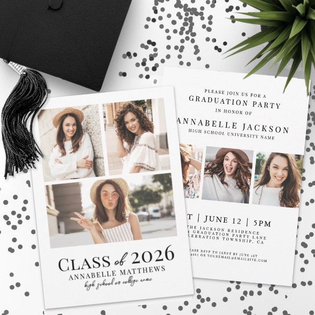 Elegante einfache Foto-Abschlussfeier Einladung (Elegant Simple Photo Graduation Party Invitation)