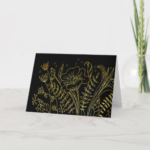 Elegante, einfache, glühende Gold-Blume auf schwar Dankeskarte