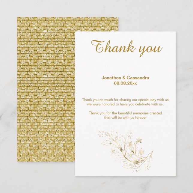 ELEGANTE EINFACHE GOLD BRICK REVERSE DANKE EINLADUNG (Vorne/Hinten)