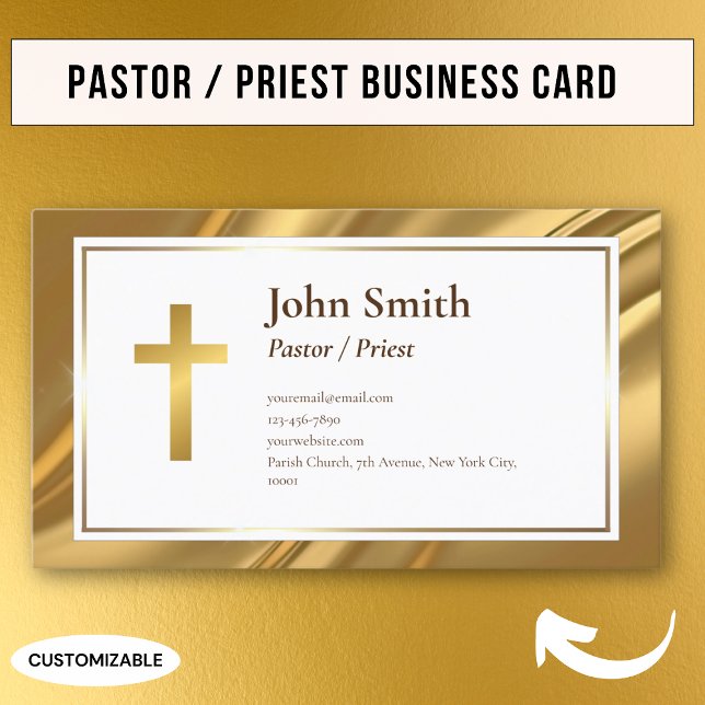 Elegante einfache Gold Pastor Priest Business Card Visitenkarte (Von Creator hochgeladen)