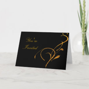 Elegante, einfache Gold Scroll Schwarze Einladung