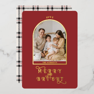 Elegante einfache goldene Arch-Familienfoto mit ro Folien Feiertagskarte