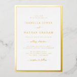 Elegante einfache Goldhochzeit Einladung<br><div class="desc">Einfach und stilvoll präsentiert sich diese formelle Hochzeitseinladung mit einem eleganten Rahmen und einer eleganten Kalligraphie,  die in echter Goldfolie gepresst wird.</div>