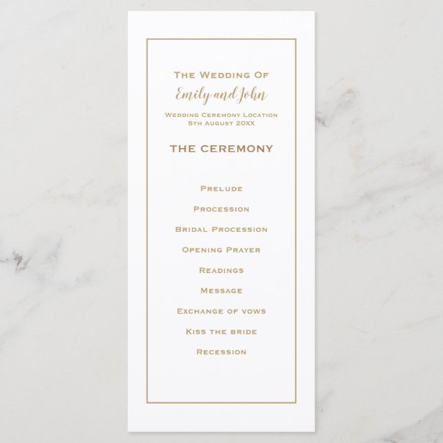 Elegante einfache Goldtypografie und Frame Wedding Programm (Vorderseite)