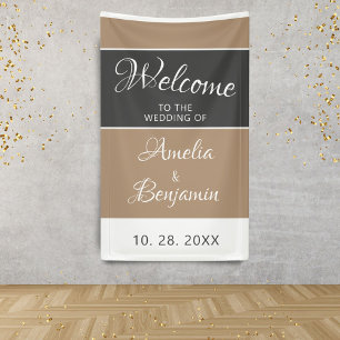 Elegante einfache graue beige Schrift Hochzeitsbeg Banner