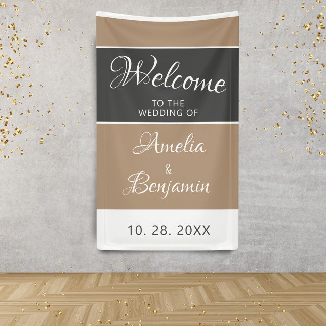 Elegante einfache, graue Beige Script Wedding Will Banner (Von Creator hochgeladen)