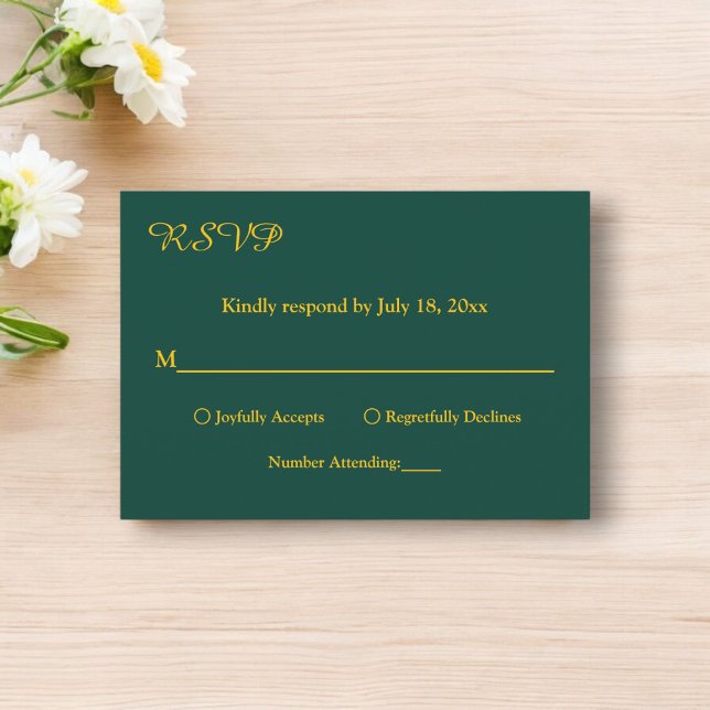 Elegante einfache grüne und goldene Hochzeit mit m RSVP Karte (Von Creator hochgeladen)