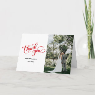 Elegante einfache Herzschrift-Foto-Hochzeit  Dankeskarte