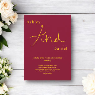 Elegante einfache Hochzeit in Burgund und Gold Mod Einladung
