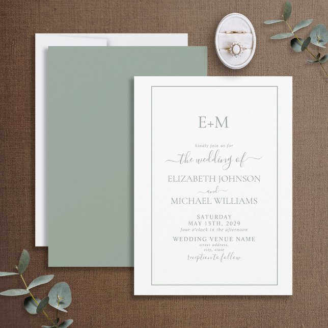 Elegante Einfache Hochzeit in grüner Form Einladung (Von Creator hochgeladen)