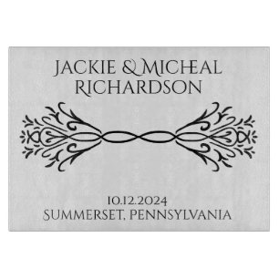 Elegante einfache Individuelle Name Date Wedding G Schneidebrett