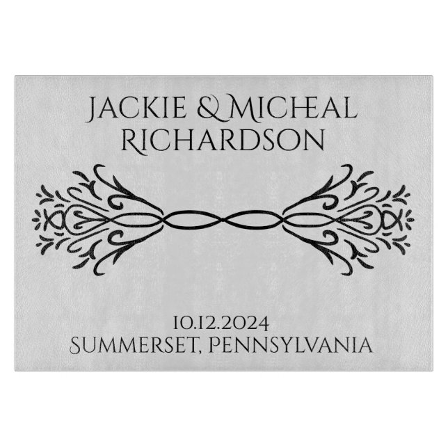 Elegante einfache Individuelle Name Date Wedding G Schneidebrett (Vorderseite)