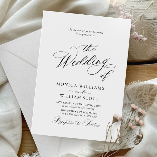 Elegante einfache Kalligrafie Minimalistisch Hochz Einladung (Von Creator hochgeladen)