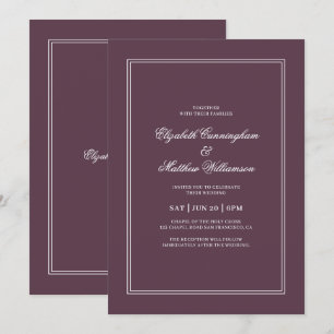 Elegante Einfache klassische Cassis Hochzeit Einladung