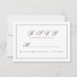 Elegante Einfache klassische Cassis Hochzeit RSVP Karte