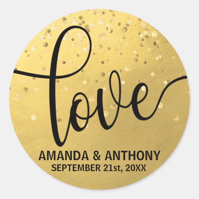 Elegante Einfache LIEBE Imitate Goldenes Foil Hoch Runder Aufkleber (Vorderseite)