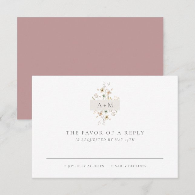 Elegante einfache Minimal Monogram Wedding RSVP Ca Karte (Vorne/Hinten)