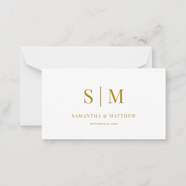 Elegante einfache Minimalistisch-Gold-Monogramm-Ho Mitteilungskarte (Vorderseite)