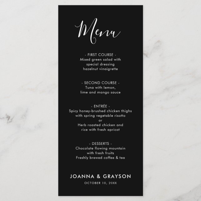 Elegante, einfache Minimalistische Hochzeit Menükarte (Vorderseite)