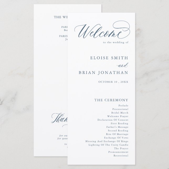 Elegante, einfache Minimalistische Hochzeit Programm (Vorne/Hinten)