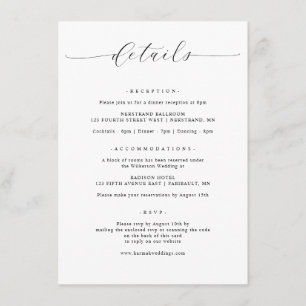 Elegante, einfache Minimalistische Hochzeitdetails Begleitkarte