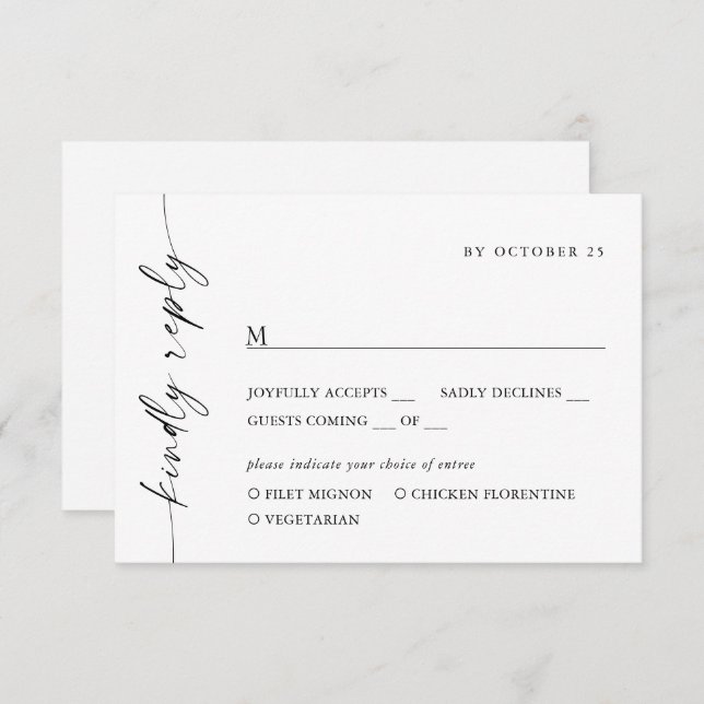 Elegante einfache Minimalistische Kalligraphie RSVP Karte (Vorne/Hinten)